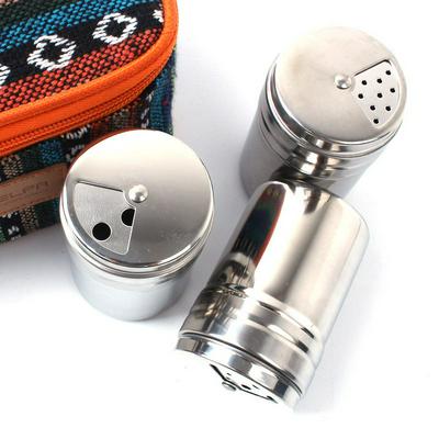 7.6*5cm Outdoor Camping Cooking Barbecue Magnetic Stainless Steel Salt Sugar Spice Pepper Shaker Seasoning Can Tank with Rotating Cover
