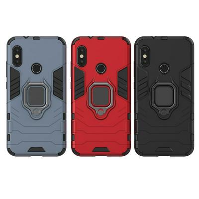 Black Leopard Series Armor 2 in 1 Detachable with Finger Ring Bracket Viewing Stand Support Hard PC + Soft TPU Hybrid Back Cover Case for Xiaomi Redmi 6 Pro