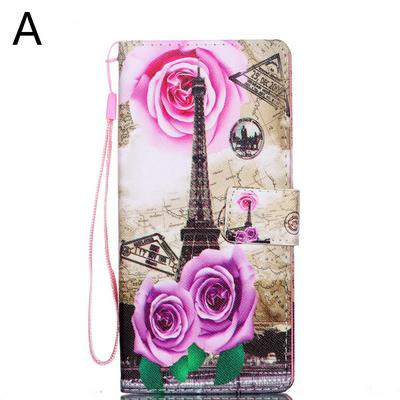 Cloth Texture Colored Painting Side Flip PU Leather + Soft TPU Magnetic Buckle with Wrist Strap Wallet Card Slots and Stand Case for Samsung Galaxy Note 9