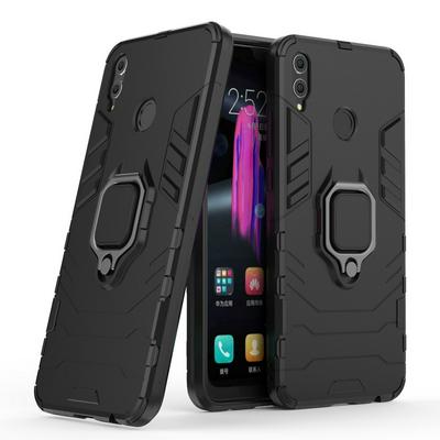 Black Leopard Series Armor 2 in 1 Detachable with Finger Ring Bracket Viewing Stand Support Hard PC + Soft TPU Hybrid Back Cover Case for Huawei Honor 8X