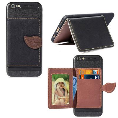 Card Holder Slots Stand Support with Picture Frame PU Leather Coated PC + TPU Back Cover Protective Case for iPhone 6 Plus / 6S Plus