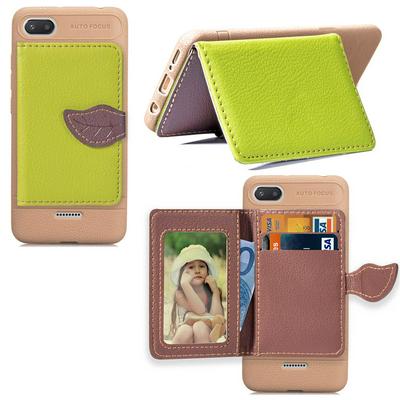 Card Holder Slots Stand Support with Picture Frame PU Leather Coated PC + TPU Back Cover Protective Case for Xiaomi Redmi 6A