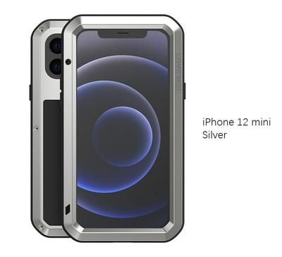 Love Mei Powerful Series Dust-Proof Shockproof Splash-Proof Silicone + Metal + Tempered Glass Support Wireless Charging Back Cover Case for iPhone 12 Mini (5.4)