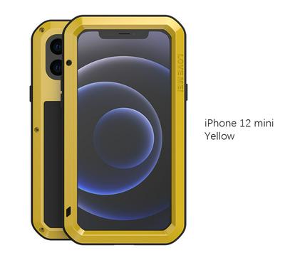 Love Mei Powerful Series Dust-Proof Shockproof Splash-Proof Silicone + Metal + Tempered Glass Support Wireless Charging Back Cover Case for iPhone 12 Mini (5.4)
