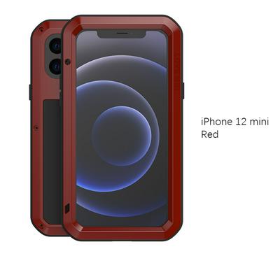 Love Mei Powerful Series Dust-Proof Shockproof Splash-Proof Silicone + Metal + Tempered Glass Support Wireless Charging Back Cover Case for iPhone 12 Mini (5.4)
