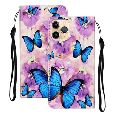 Relief Color Painting Side Flip Scratch Resistant PU Leather Wallet Phone Protective Case with Stand and Wrist Strap for iPhone 12(5.4)