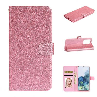 Glitter Type Side Flip Shockproof PU Leather Magnetic Adsorption Wallet Phone Case with Stand and Card Slots for Samsung Galaxy Note20 Ultra