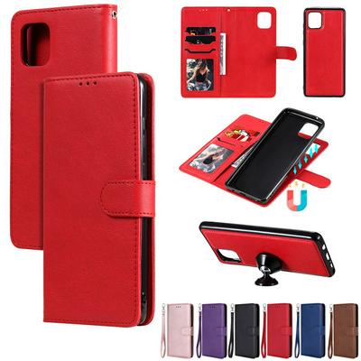 Solid Color 2 in 1 Side Flip Shockproof Wrist Strap Style PU Leather + Strong Magnetic Detachable Soft TPU Magnetic Buckle with Stand and Card Slots Wallet Case for Samsung Galaxy A81 / Note10 Lite