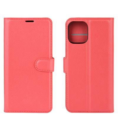 Solid Color Litchi Pattern Shock-Absorption Side Flip PU Leather + Soft TPU Card Slots with Magnetic Buckle and Stand Wallet Case for iPhone 12 Pro Max 6.7