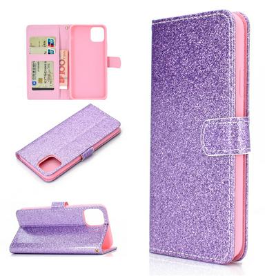 Glitter Type Side Flip Shockproof PU Leather Magnetic Adsorption Wallet Phone Case with Stand and Card Slots for iPhone 12 (6.1)
