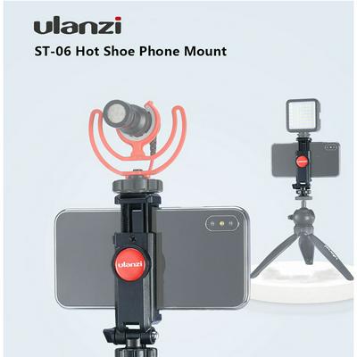 Ulanzi ST-06 360 Degree Rotation Vertical Bracket Phone Clip Holder Clamp Mount with Cold Shoe for DSLR Phone Photo Monitoring