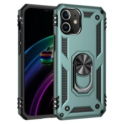 Thin Shockproof Scratch-Resistance PC+TPU Phone Protective Case with Metal Ring Kickstand and Metal Patch for Apple iPhone 12 Pro Max (6.7)