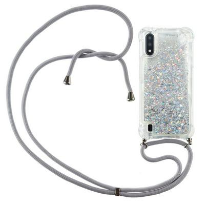 Quicksand Air Cushion Shockproof Anti-Fingerprint Soft TPU with Lanyard Neck Strap Rope and Card Slot Back Cover Case for Samsung Galaxy A01