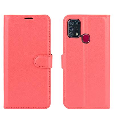 Solid Color Litchi Pattern Shock-Absorption Side Flip PU Leather + Soft TPU Card Slots with Magnetic Buckle and Stand Wallet Case for Samsung Galaxy M31