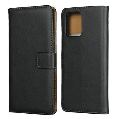 Plain Weave Shock-Absorption Side Flip Genuine Leather + Soft TPU Magnetic Buckle with Card Slots and Stand Wallet Case for Samsung Galaxy A91 / S10 Lite