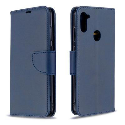 Solid Color Sheep Pattern Wrist Strap Style Shock-Absorption Side Flip PU Leather + Soft TPU Card Slots with Magnetic Buckle and Stand Wallet Case for Samsung Galaxy A11
