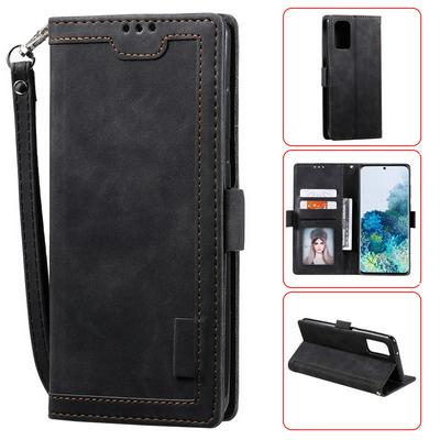 Retro Stitching Color Wrist Strap Style Side Flip Anti-Drop PU Leather + Soft TPU Picture Frame Card Slots with Magnetic Buckle and Stand Wallet Case for Samsung Galaxy S20