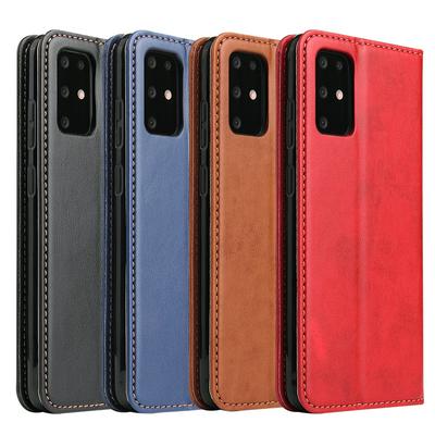 FIERRE SHANN Solid Color Side Flip Auto-Absorbed PU Leather + Soft TPU with Card Slots and Stand Wallet Case for Samsung Galaxy S20