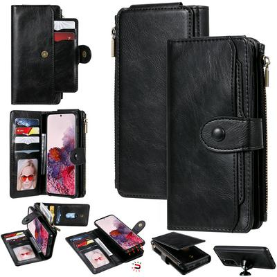 Retro Multi-Function Side Flip Shockproof PU Leather + Detachable Strong Magnetic TPU Multi-Card Slots Picture Frame with Buckle and Stand Zipper Wallet Case for Samsung Galaxy S20+