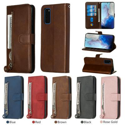 Calf Pattern Stylish Zipper Shockproof PU Leather + Soft TPU Card Slots with Stand and Magnetic Buckle Wallet Case for Samsung Galaxy S20