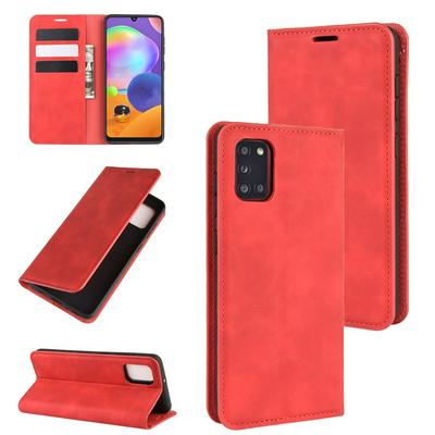 Solid Color Magnetic Attraction Side Flip Shockproof Anti-Scratch PU Leather + Soft TPU with Card Slots and Stand Wallet Protective Case for Samsung Galaxy A31