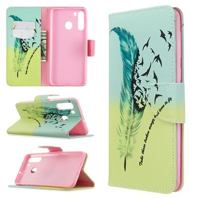 Colored Painting Side Flip Shockproof PU Leather + Soft TPU Card Slots with Magnetic Buckle and Stand Wallet Case for Samsung Galaxy A21