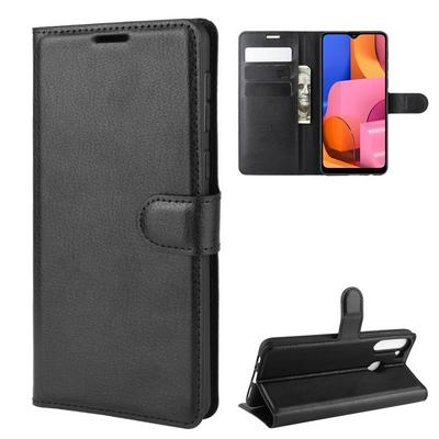 Litchi Pattern Side Flip Shockproof PU Leather + Soft TPU Magnetic Buckle with Stand and Card Slots Wallet Case for Samsung Galaxy A21