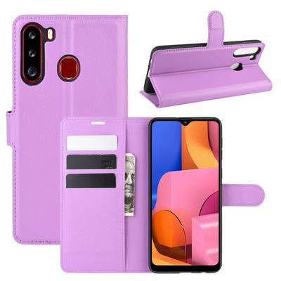 Litchi Pattern Side Flip Shockproof PU Leather + Soft TPU Magnetic Buckle with Stand and Card Slots Wallet Case for Samsung Galaxy A21