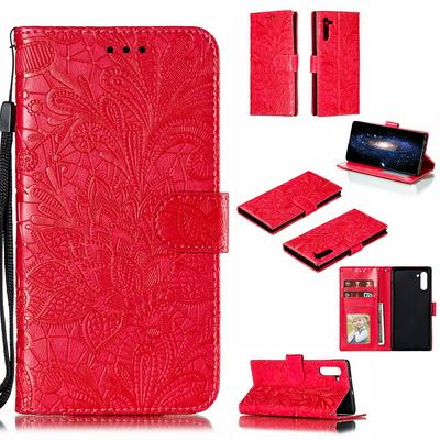 Wallet Case for Samsung Galaxy Note 10, Flower-embroidered Leather Phone Case with Lanyard and Magnetic Closure