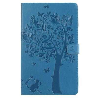 Embossed Wallet Tablet Case for Samsung Galaxy Tab A10.1(2019), Cat and Tree Pattern Leather Tablet Cover with Card Slot