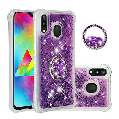 Quicksand with Diamond Studded Ring Stand Support Soft TPU Back Cover Case for Samsung Galaxy M20