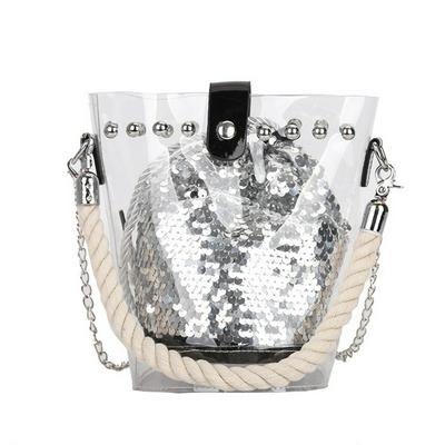 Fashionable Bucket Bag with Sequin Purse Inside Daily Casual Handbag Set