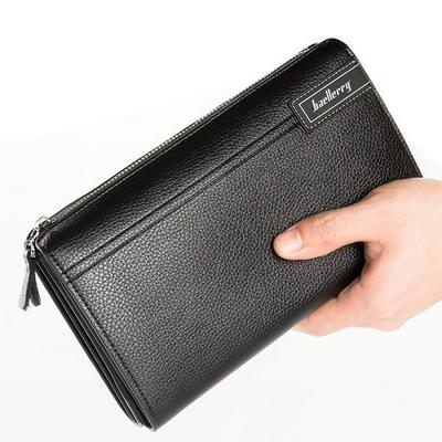 Men's Business Casual Large Capacity Litchi Pattern PU Zipper Wallet