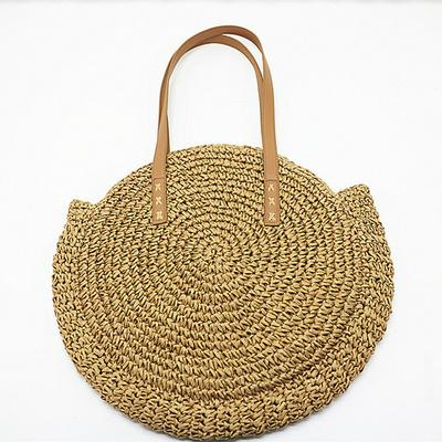 Straw Mat Woven Handbag PU Handle Fashion Ladies Bag 