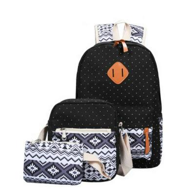 3 pcs/set Ethnic Printing Canvas Middle Backpack and Single Shoulder Bag and Purse