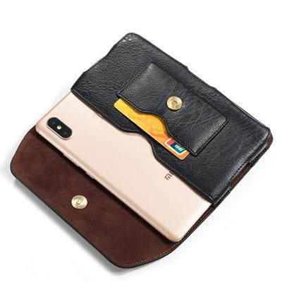 6.4 Inch Universal Phone PU Leather Case with Card Slot and Double Waist Clip Strap Holder Horizontal Pouch