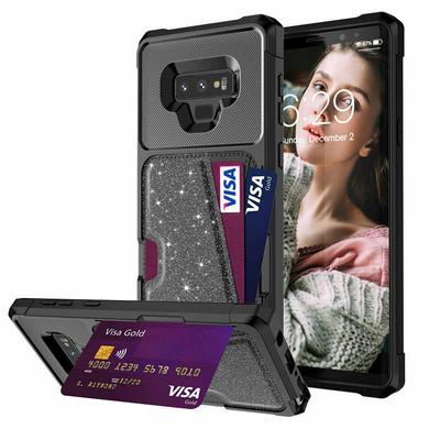 Car Magnetic Absorption Anti Fall Protection with Glitter Powder Card Slot Hard PC + Soft TPU Back Cover Protective Case for Samsung Galaxy Note 9