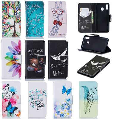 Plum Bear Feat Giraffe Color Painting Wallet Style PU Leather + Soft TPU Card Holder with Stand and Magnetic Buckle Case for Samsung Galaxy M20