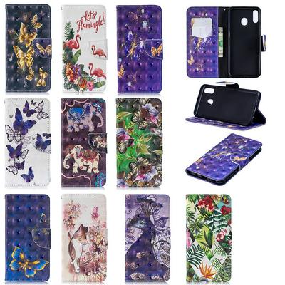 3D Colored Painting Anti-Drop Anti-Scratch PU Leather + Soft TPU Card Slots with Stand and Magnetic Buckle Wallet Protective Case for Samsung Galaxy M20