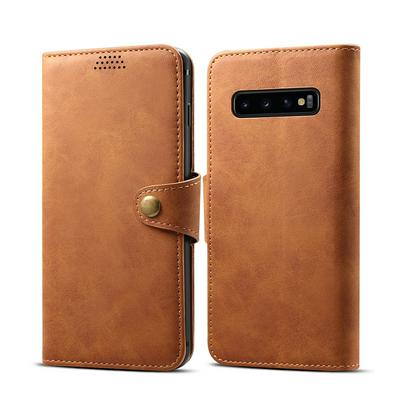 Retro Frosted Side Flip Shockproof PU Leather + Soft TPU Button Buckle with Picture Frame Stand and Card Slots Wallet Protective Case for Samsung Galaxy S10
