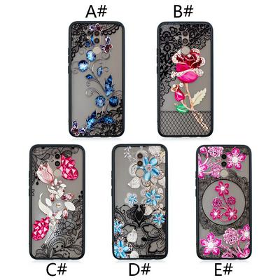 Diamond Studded 3D Colored Painting Lace Pattern TPU Back Cover Case for Huawei Mate 20 Lite / Maimang 7 