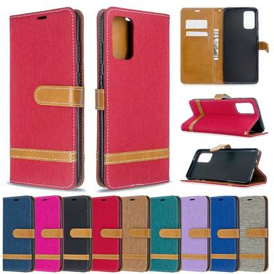  Hit Color Denim Coated Side Flip PU Leather + Soft TPU Card Holder with Wrist Strap Stand Protector Cover Case for Samsung Galaxy S11 