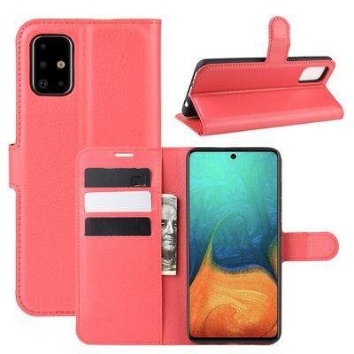 Litchi Pattern Shockproof Side Flip PU Leather + Soft TPU Card Slots with Magnetic Buckle and Stand Wallet Case for Samsung Galaxy A71