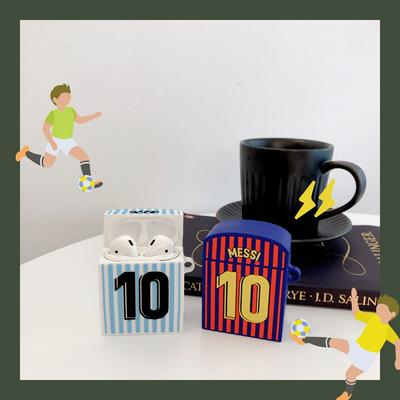 Messi Jersey 10 Airpods Case Keychain AirPod Earbud Charging Bluetooth Earphone Protective Hard Cover Case 