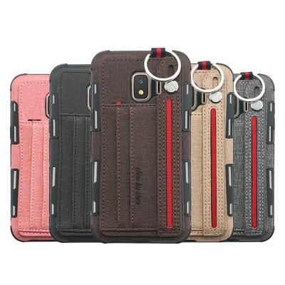 PU Leather Coated PC + TPU with Card Holder Keyring Strap Back Cover Case for Samsung Galaxy J2 Core 2018 