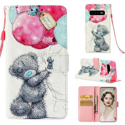 3D Colored Painting Elephant Pattern PU Leather + TPU with Card Slots Wallet Wrist Strap and Stand Cover Case for Samsung Galaxy S10 