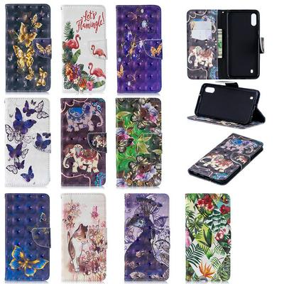 3D Colored Painting Anti-Drop Anti-Scratch PU Leather + Soft TPU Card Slots with Stand and Magnetic Buckle Wallet Protective Case for Samsung Galaxy M10