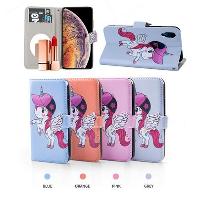Pegasus Unicorn Pattern with Makeup Mirror PU Leather + Soft TPU with Stand Support and Card Holder and Wallet Slots Protective Case for Huawei P Smart+ / Nova 3i 