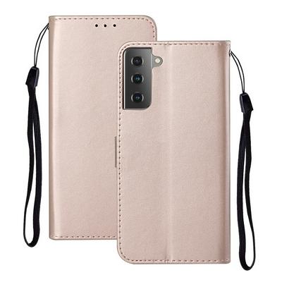 For Samsung Galaxy S21 5G Solid Color Shock-Absorption Magnetic Buckle Flip Leather Case with Card Slot&Wristband 
