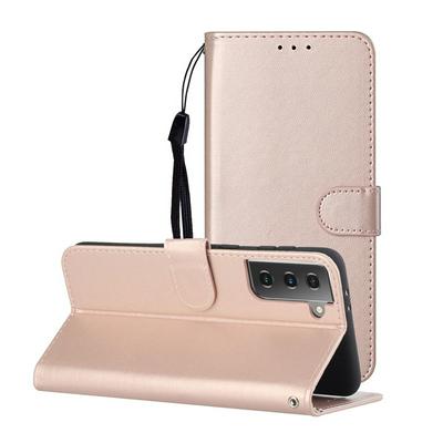 For Samsung Galaxy S21+ 5G Solid Color Magnetic Buckle Flip Leather Case with Card Slot&Wristband 